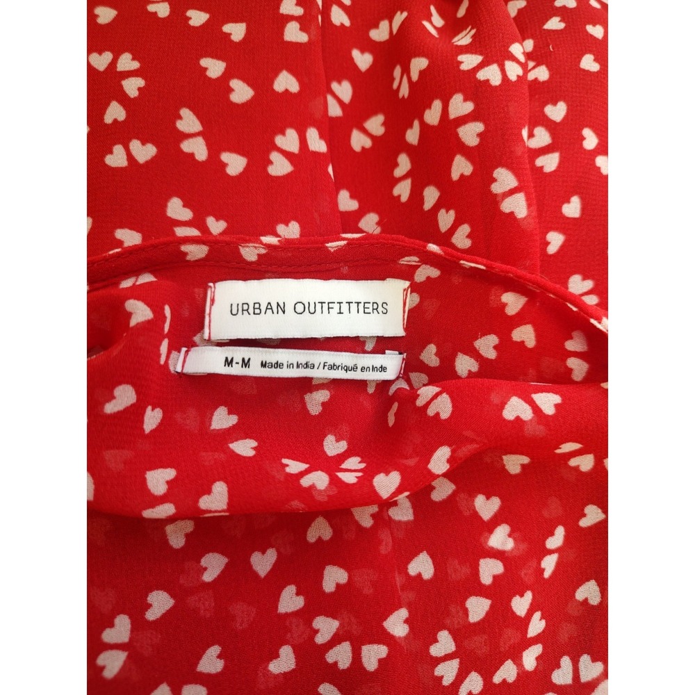 Urban Outfitters Wrap Dress Retro Style Romance Red Heart Print Chiffon V Neck M - Picture 8 of 8